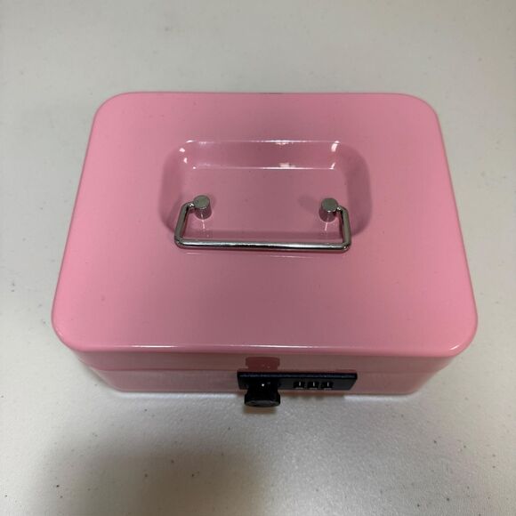Metal Cash Money Box Tray Security Combination Lock Safe Pink Business Travel - Picture 2 of 10